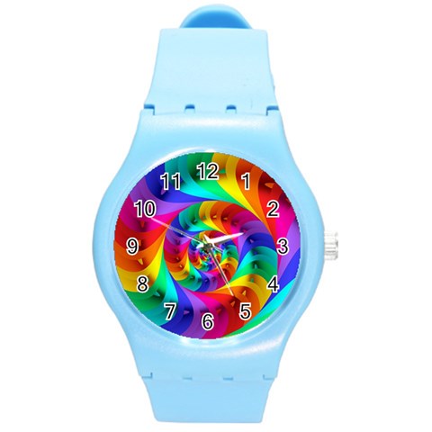 Psychedelic Rainbow Spiral Round Plastic Sport Watch (M) from ArtsNow.com Front