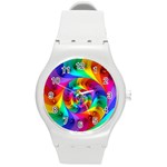 Psychedelic Rainbow Spiral Round Plastic Sport Watch (M)