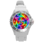 Psychedelic Rainbow Spiral Round Plastic Sport Watch (L)