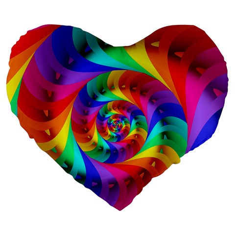 Psychedelic Rainbow Spiral Large 19  Premium Heart Shape Cushion from ArtsNow.com Front