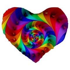 Psychedelic Rainbow Spiral Large 19  Premium Heart Shape Cushion from ArtsNow.com Front