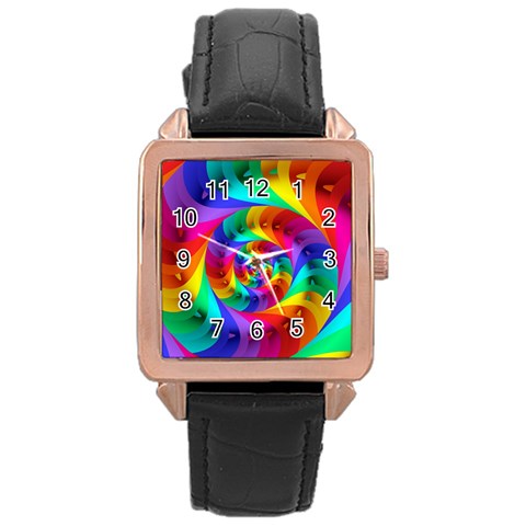 Psychedelic Rainbow Spiral Rose Gold Leather Watch  from ArtsNow.com Front