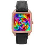 Psychedelic Rainbow Spiral Rose Gold Leather Watch 