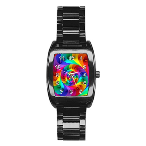 Psychedelic Rainbow Spiral Stainless Steel Barrel Watch from ArtsNow.com Front