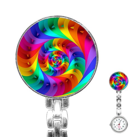 Psychedelic Rainbow Spiral Stainless Steel Nurses Watch from ArtsNow.com Front