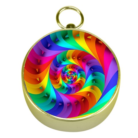 Psychedelic Rainbow Spiral Gold Compass from ArtsNow.com Front