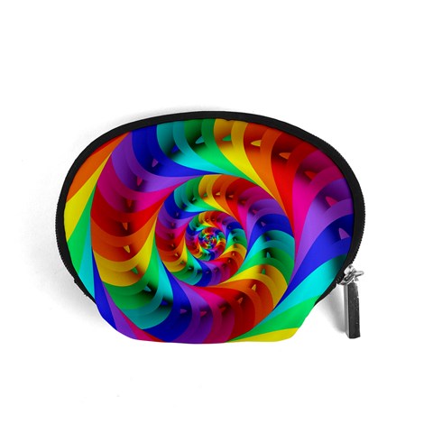 Psychedelic Rainbow Spiral Accessory Pouch (Small) from ArtsNow.com Front