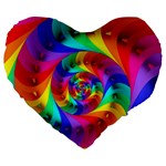 Psychedelic Rainbow Spiral Large 19  Premium Flano Heart Shape Cushion