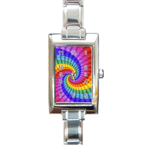 Psychedelic Rainbow Spiral Rectangle Italian Charm Watch from ArtsNow.com Front