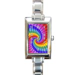 Psychedelic Rainbow Spiral Rectangle Italian Charm Watch