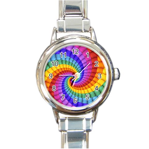 Psychedelic Rainbow Spiral Round Italian Charm Watch from ArtsNow.com Front