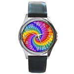 Psychedelic Rainbow Spiral Round Metal Watch