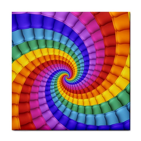 Psychedelic Rainbow Spiral Tile Coaster from ArtsNow.com Front