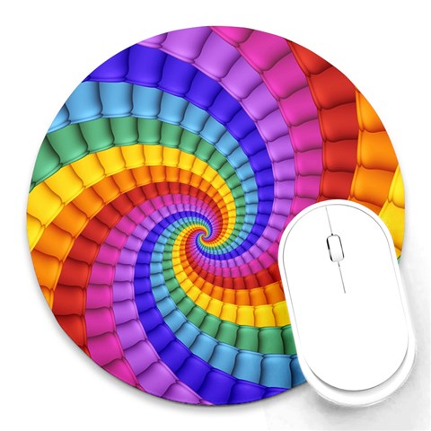 Psychedelic Rainbow Spiral Round Mousepad from ArtsNow.com Front