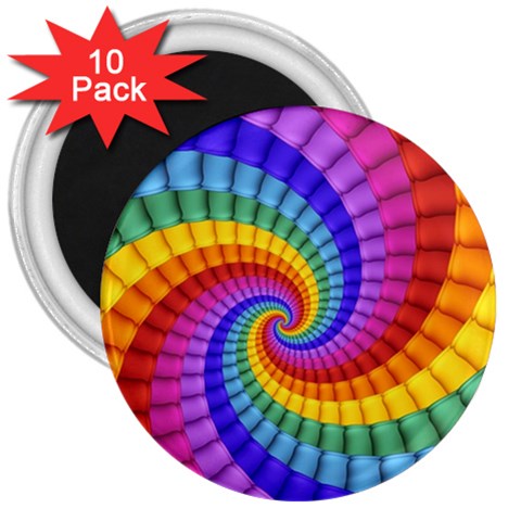 Psychedelic Rainbow Spiral 3  Magnet (10 pack) from ArtsNow.com Front