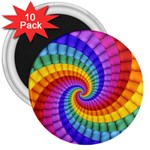 Psychedelic Rainbow Spiral 3  Magnet (10 pack)