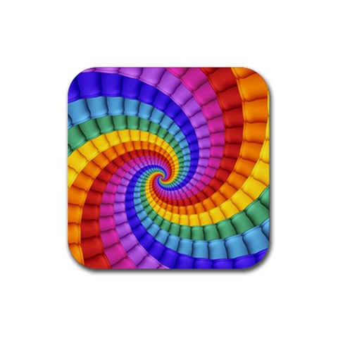 Psychedelic Rainbow Spiral Rubber Coaster (Square) from ArtsNow.com Front