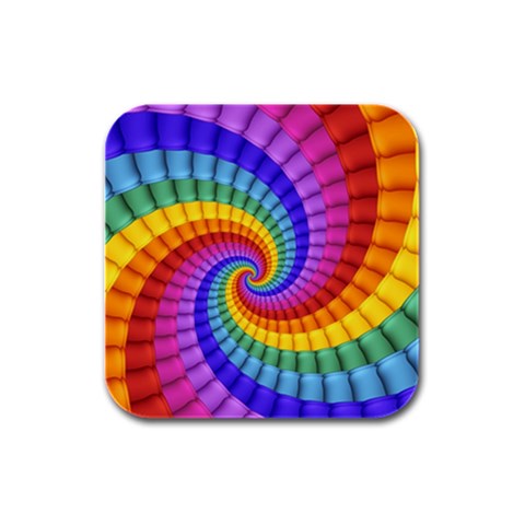 Psychedelic Rainbow Spiral Rubber Square Coaster (4 pack) from ArtsNow.com Front