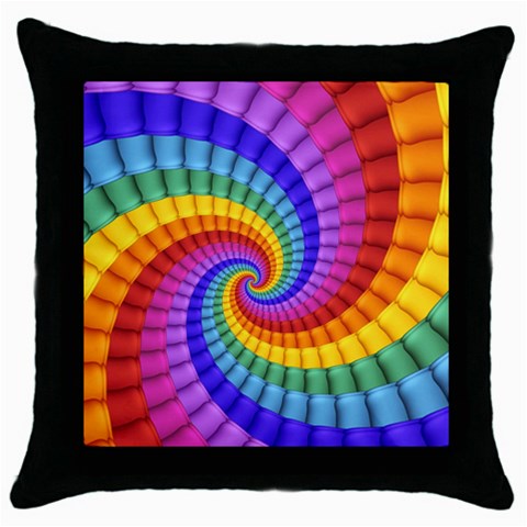 Psychedelic Rainbow Spiral Throw Pillow Case (Black) from ArtsNow.com Front