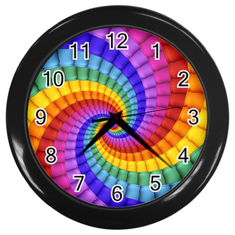 Psychedelic Rainbow Spiral Wall Clock (Black) from ArtsNow.com Front