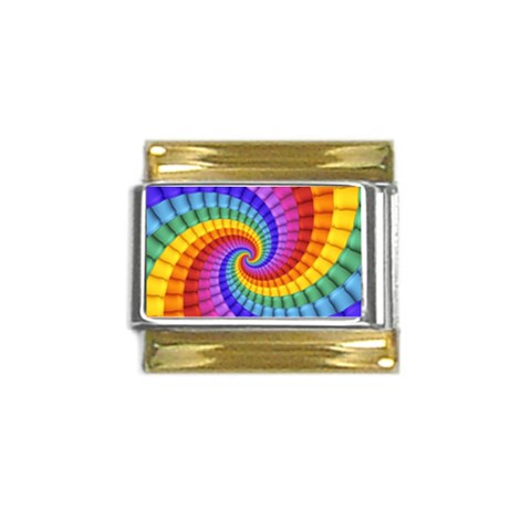 Psychedelic Rainbow Spiral Gold Trim Italian Charm (9mm) from ArtsNow.com Front