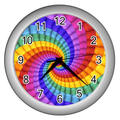 Psychedelic Rainbow Spiral Wall Clock (Silver) from ArtsNow.com Front