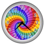 Psychedelic Rainbow Spiral Wall Clock (Silver)