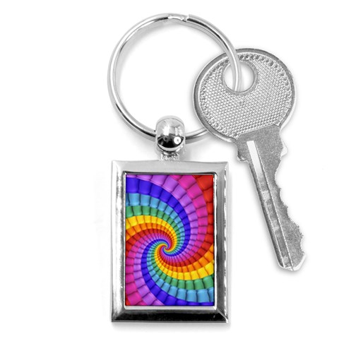 Psychedelic Rainbow Spiral Key Chain (Rectangle) from ArtsNow.com Front