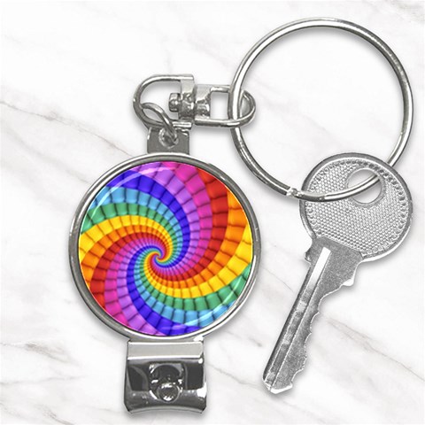 Psychedelic Rainbow Spiral Nail Clippers Key Chain from ArtsNow.com Front