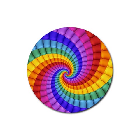 Psychedelic Rainbow Spiral Rubber Coaster (Round) from ArtsNow.com Front