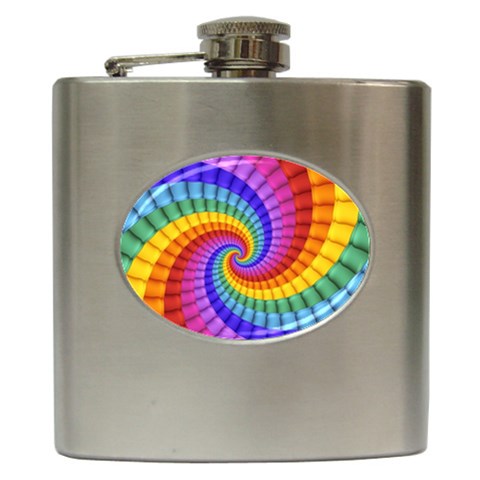 Psychedelic Rainbow Spiral Hip Flask (6 oz) from ArtsNow.com Front