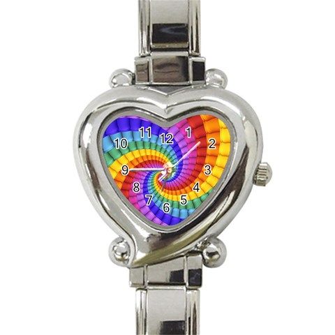 Psychedelic Rainbow Spiral Heart Italian Charm Watch from ArtsNow.com Front