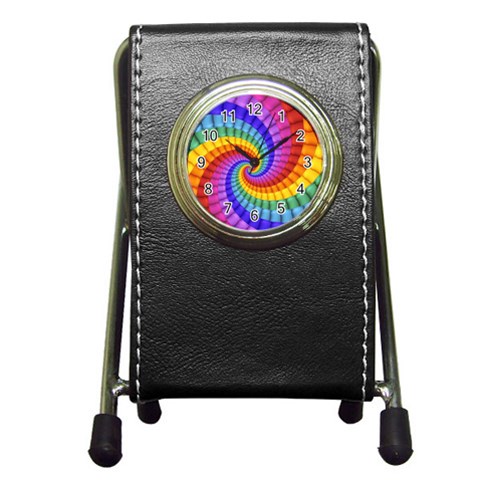 Psychedelic Rainbow Spiral Pen Holder Desk Clock from ArtsNow.com Front