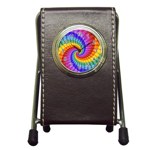 Psychedelic Rainbow Spiral Pen Holder Desk Clock from ArtsNow.com Front