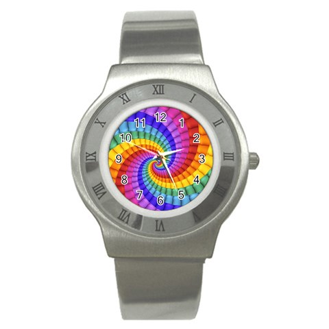 Psychedelic Rainbow Spiral Stainless Steel Watch from ArtsNow.com Front