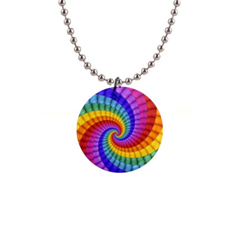 Psychedelic Rainbow Spiral 1  Button Necklace from ArtsNow.com Front