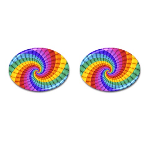 Psychedelic Rainbow Spiral Cufflinks (Oval) from ArtsNow.com Front(Pair)