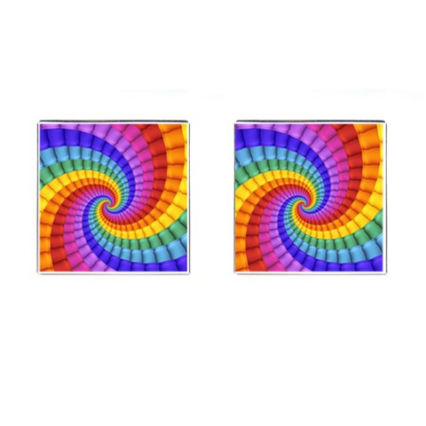 Psychedelic Rainbow Spiral Cufflinks (Square) from ArtsNow.com Front(Pair)