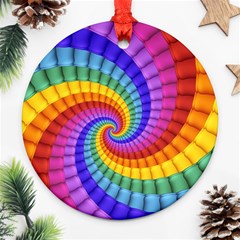 Psychedelic Rainbow Spiral Round Ornament (Two Sides) from ArtsNow.com Back