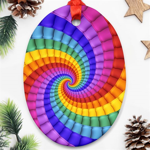 Psychedelic Rainbow Spiral Oval Ornament (Two Sides) from ArtsNow.com Front