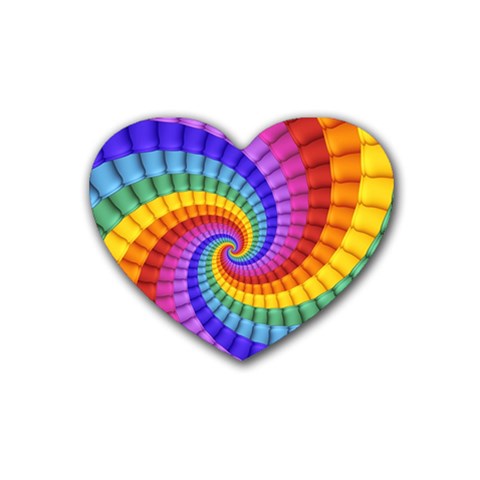 Psychedelic Rainbow Spiral Rubber Coaster (Heart) from ArtsNow.com Front