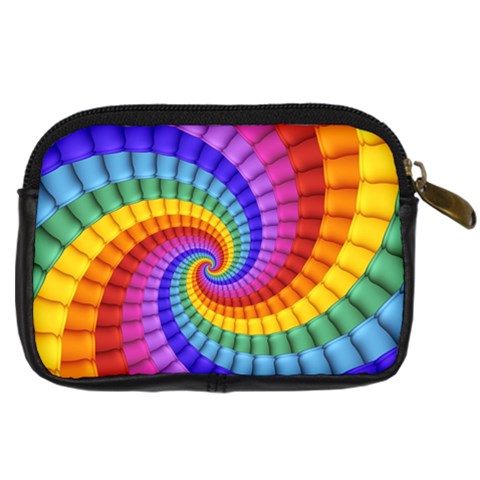 Psychedelic Rainbow Spiral Digital Camera Leather Case from ArtsNow.com Back