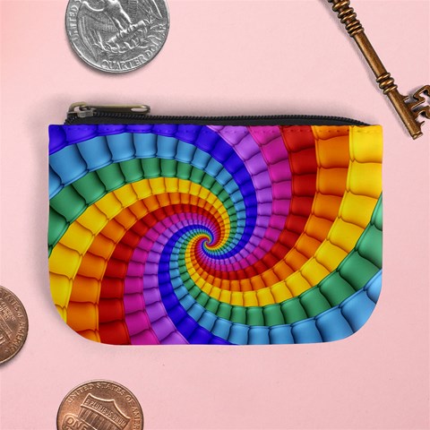 Psychedelic Rainbow Spiral Mini Coin Purse from ArtsNow.com Front