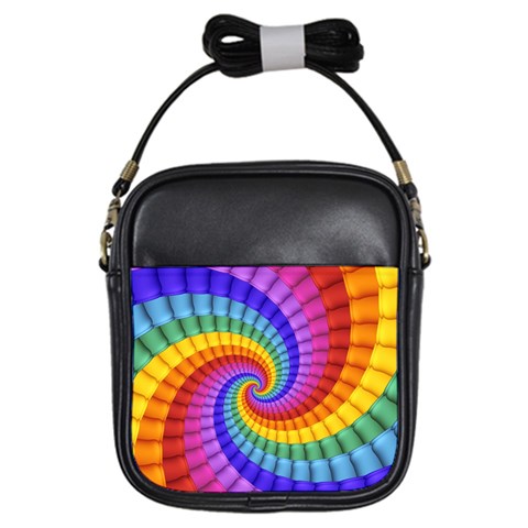 Psychedelic Rainbow Spiral Girls Sling Bag from ArtsNow.com Front