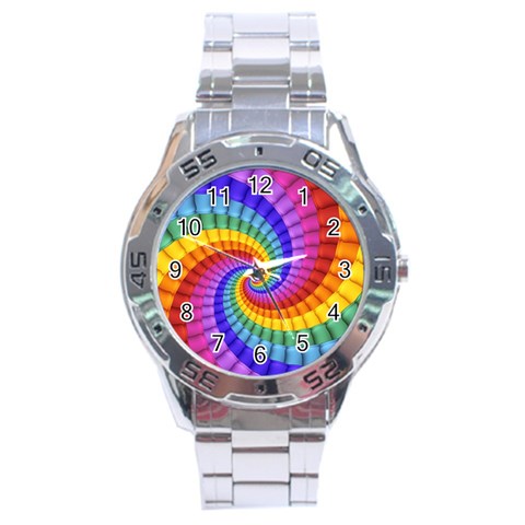 Psychedelic Rainbow Spiral Stainless Steel Analogue Watch from ArtsNow.com Front