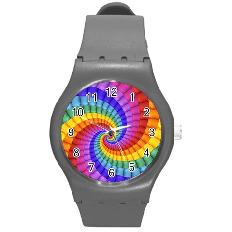 Psychedelic Rainbow Spiral Round Plastic Sport Watch (M) from ArtsNow.com Front