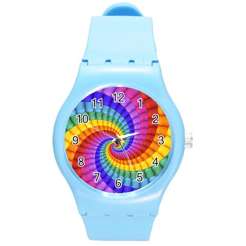 Psychedelic Rainbow Spiral Round Plastic Sport Watch (M) from ArtsNow.com Front