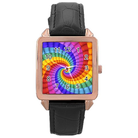 Psychedelic Rainbow Spiral Rose Gold Leather Watch  from ArtsNow.com Front