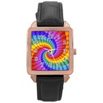 Psychedelic Rainbow Spiral Rose Gold Leather Watch 