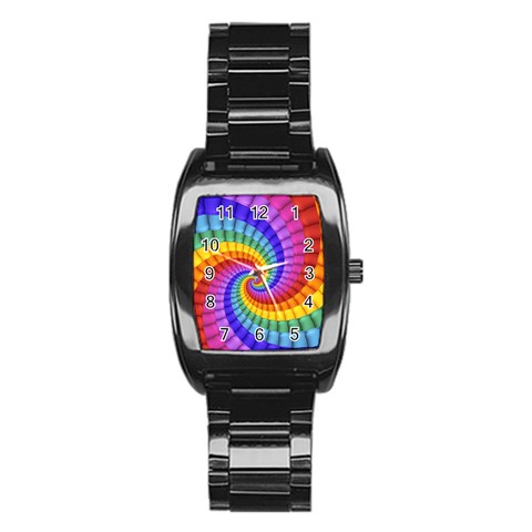 Psychedelic Rainbow Spiral Stainless Steel Barrel Watch from ArtsNow.com Front